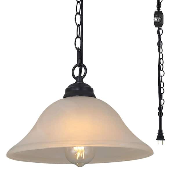 Alabaster Glass Swag Pendant Light 15.7 in Shade with 16.4 ft Cord, 14.7 ft Chain, E26 Dimmable Socket
