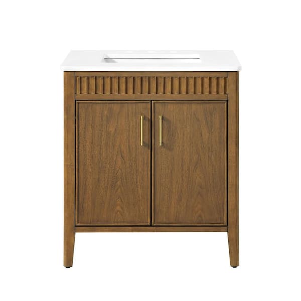 Juliette 30 in. Single Sink Freestanding Warm Walnut Bath Vanity with White Quartz Top