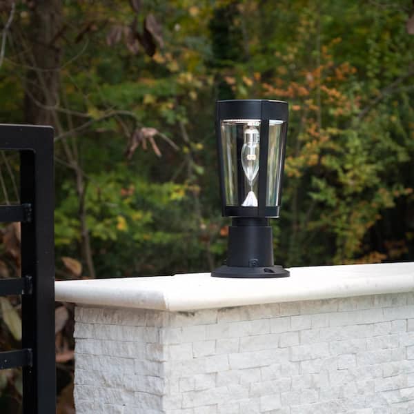 GAMA SONIC Amphora Solar Outdoor Light Black Resin Weather Resistant Post Light and Pier Light Set with Solar LED Bulb