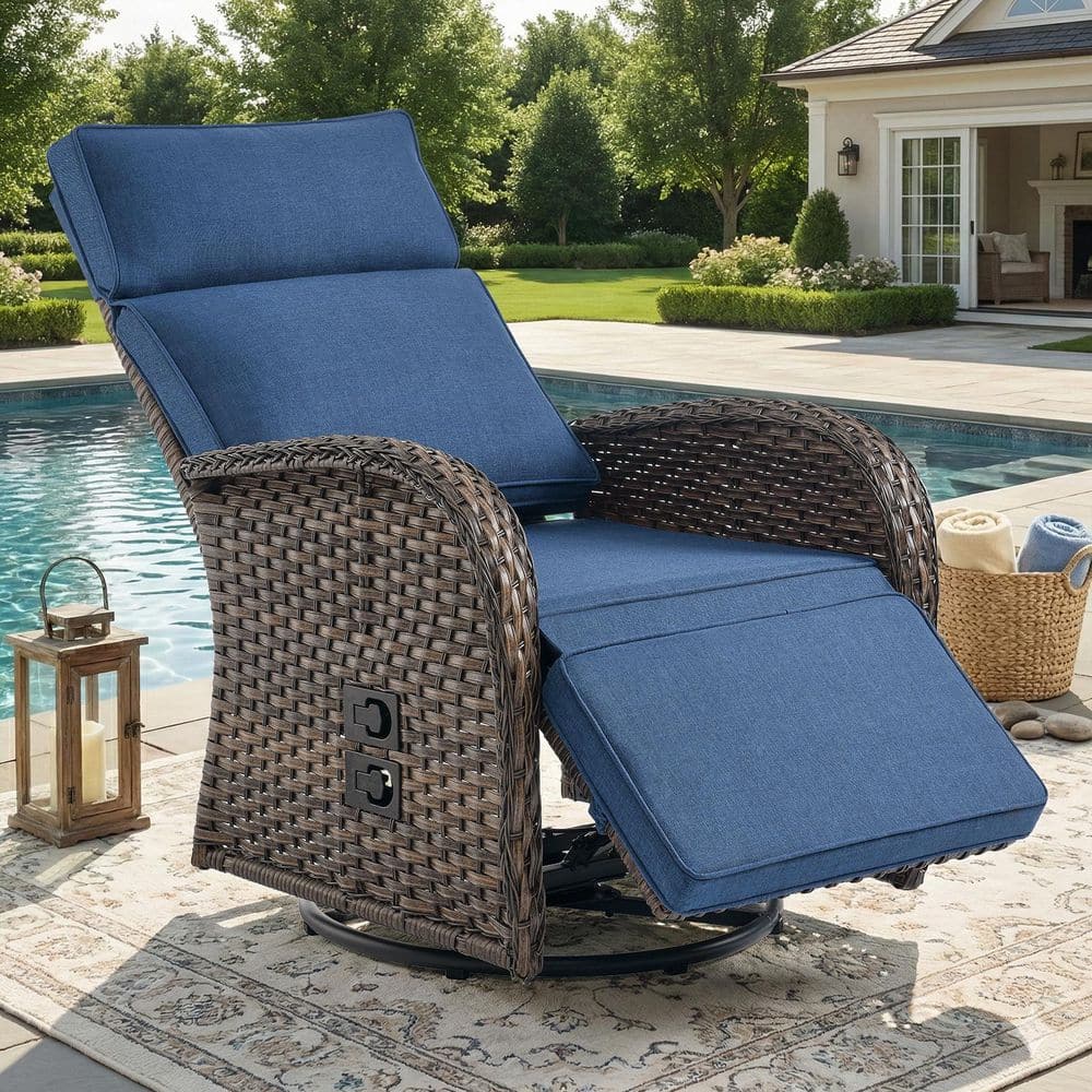 Carlos 1-Piece Outdoor Swivel Recliner Chair with Adjustable Backrest, 360° Swivel Patio Lounge Chair with Blue Cushions price history on PriceWatchPro