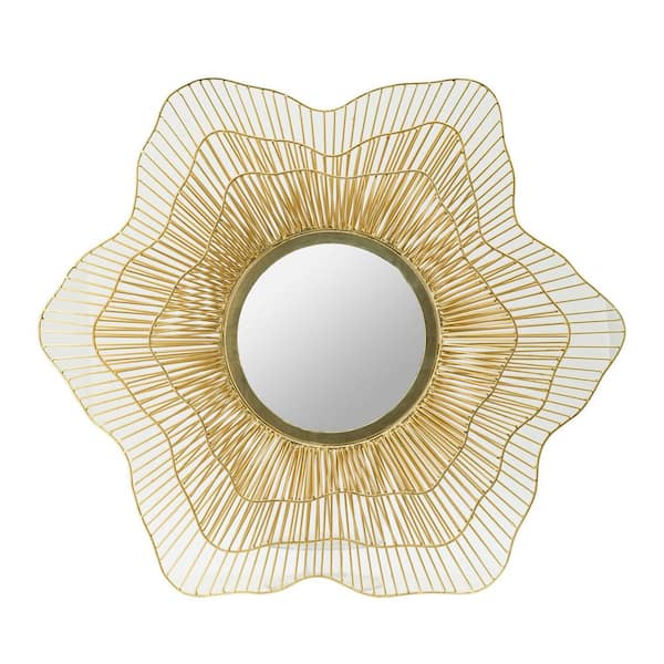 Unbranded Starburst Gold 27 in W x 27 in. H Round Metal Wall Mounted Mirror, for Entryways Hallways Living Room and Bedroom