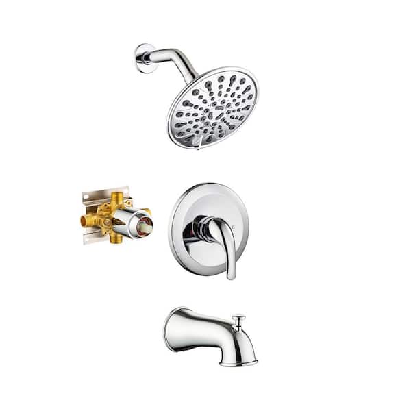 RAINLEX Single-Handle 6-Spray Round High Pressure Shower Faucet with 6 in. Shower Head in Chrome (Valve Included)