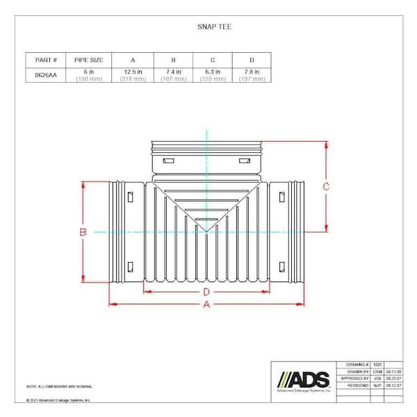 Advanced Drainage Systems 6 in. Singlewall Snap Tee 0626AA - The