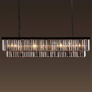 47 in. 8-Light Black and Smoke Crystal Chandelier Modern Dining Room Pendant Lighting