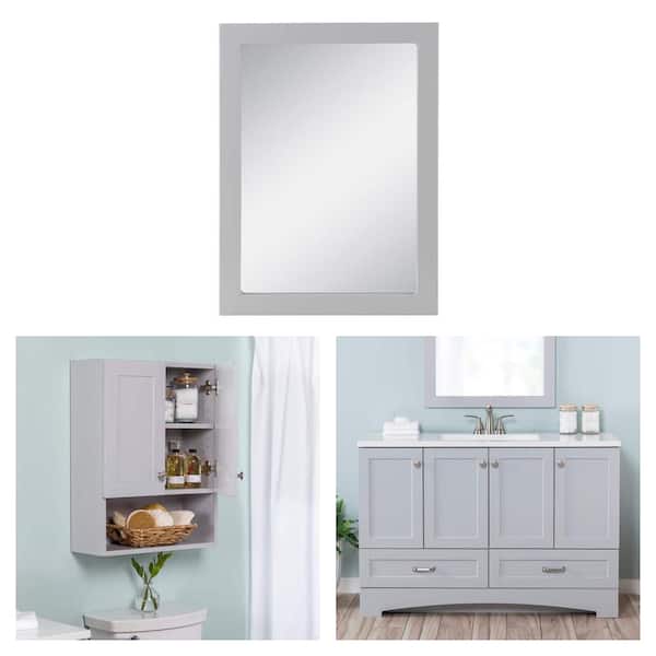 Lancaster 49 in. W Vanity in Pearl Gray and 20 in. Gray Mirror and 21 in. Gray Storage Cabinet Combo