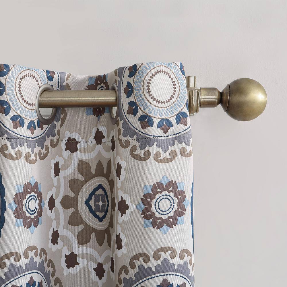 Linen Medallion Print Blackout Grommet Curtain Panel