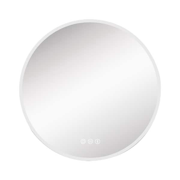 cadeninc 27.55 in. W x 27.55 in. H Round Frameless Anti-Fog Dimmable LED Lighted Wall-Mounted Bathroom Vanity Mirror