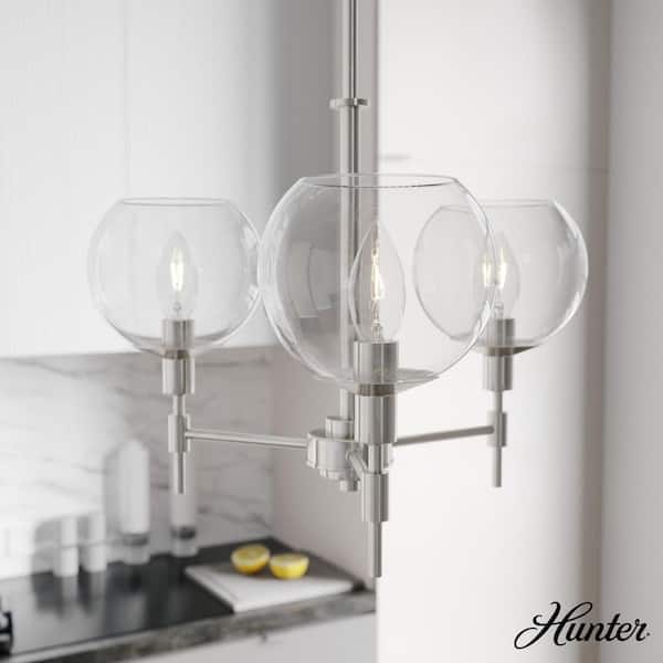 Hunter Xidane 3-Light Brushed Nickel Crystal Chandelier with Clear Glass Shades