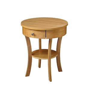Classic Accents Schaffer 20 in. Natural 24 in. Round Wood End Table with Drawer and Shelf