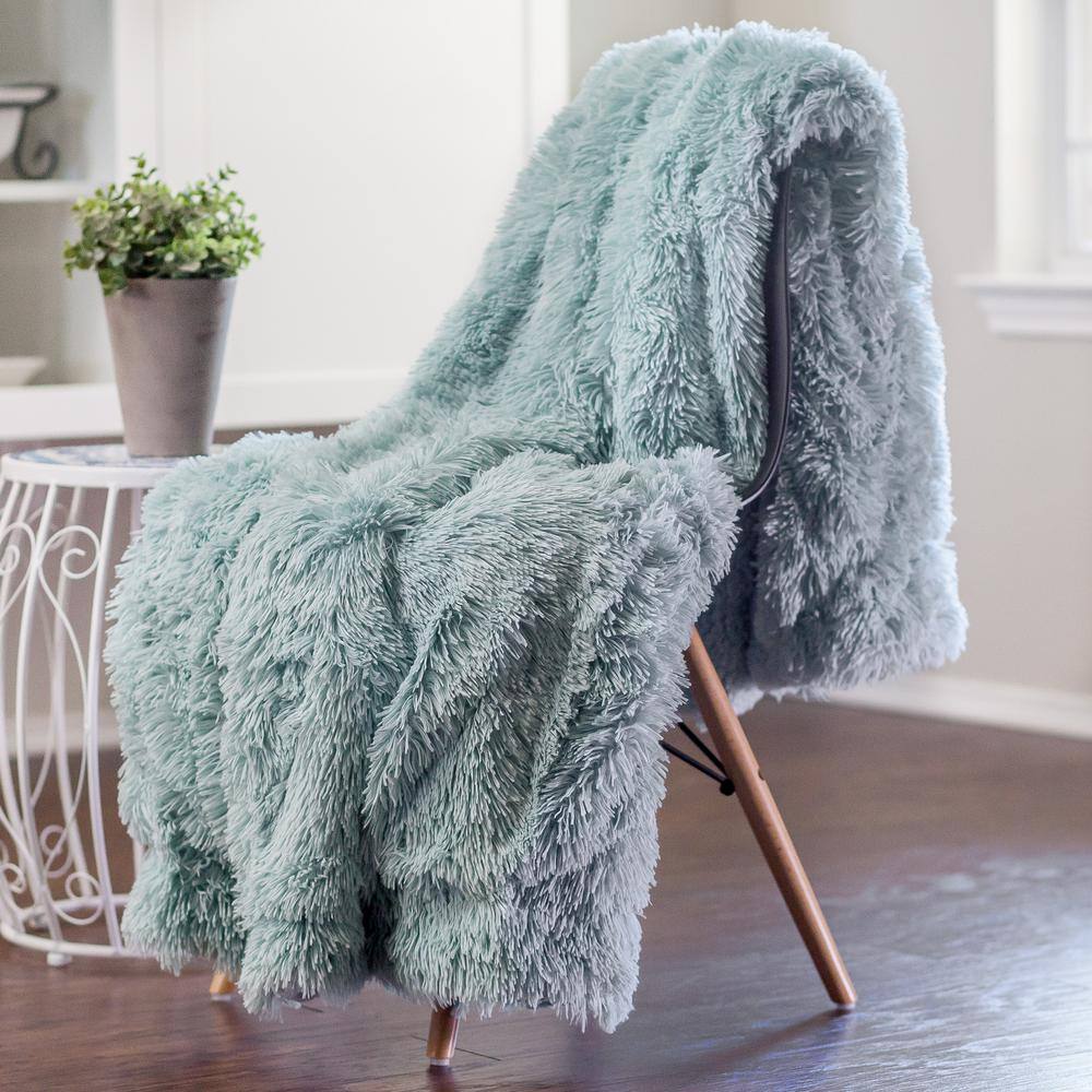 Turquoise Faux Fur Reversible Throw Blanket 50" x 65"