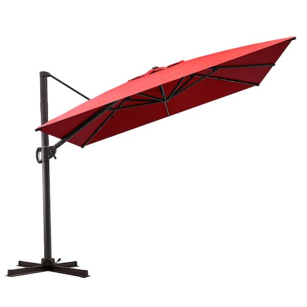 Crestlive Products 10.5 ft. x 9 ft. 360° Rotation Heavy-Duty Frame Rectangular Cantilever Patio Umbrella in Red