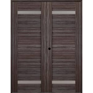 Perla 64 in. x 80 in. Right Hand Active 2-Lite Frosted Glass Gray Oak Wood Composite Double Prehung French Door