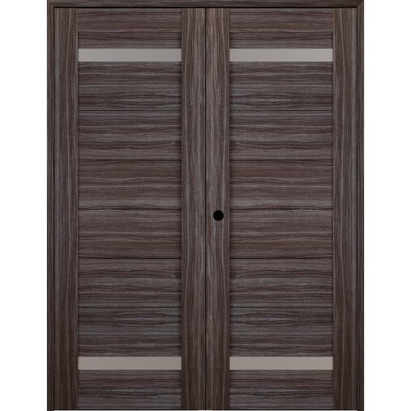 Belldinni Perla 64 in. x 80 in. Right Hand Active 2-Lite Frosted Glass Gray Oak Wood Composite Double Prehung French Door