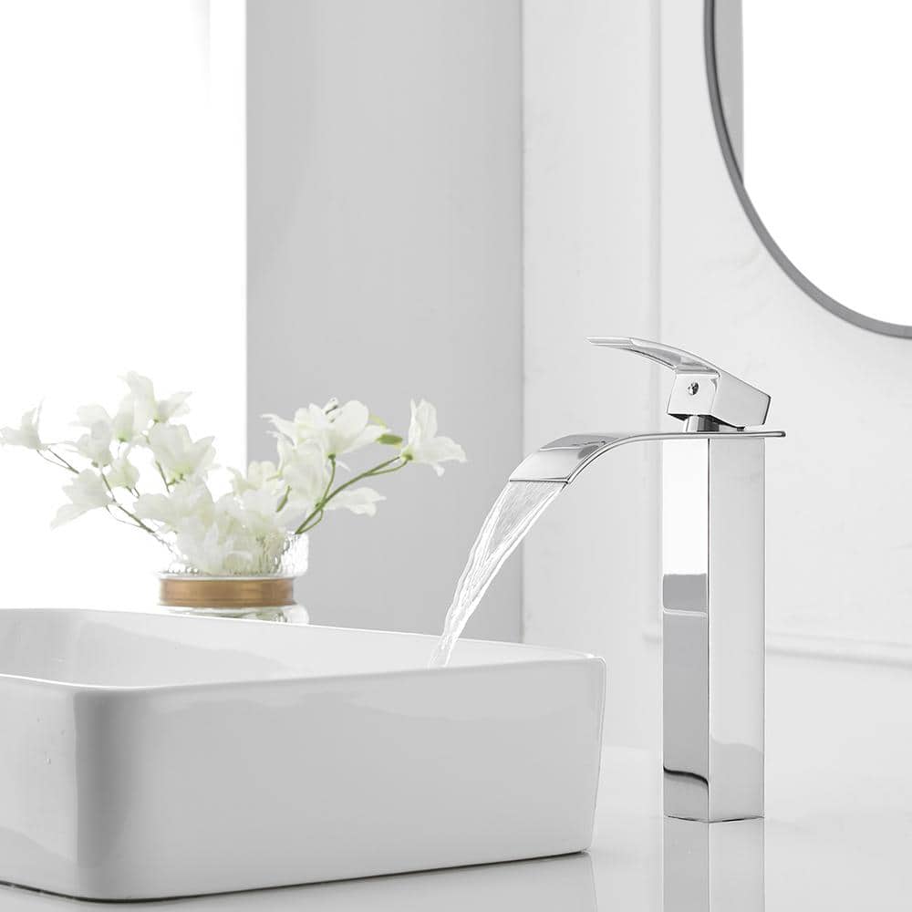 Polished Chrome Waterfall Single Handle Bathroom Vessel Faucet
