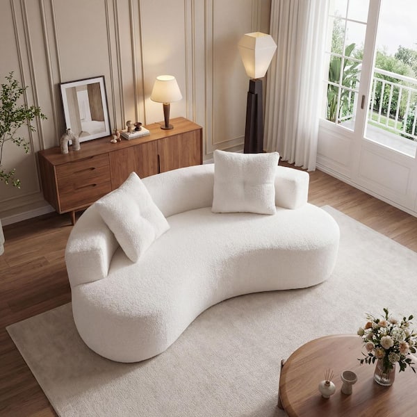 Wendy 79.5 in. Square Arms Upholstered Boucle Fabric Curved Compression Cloud Sofa in Cream White with 2-Pillows