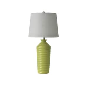 Coiled 26 in. Lime Green Transitional, Classic Bedside Table Lamp for Living Room, Bedroom with White Linen Shade
