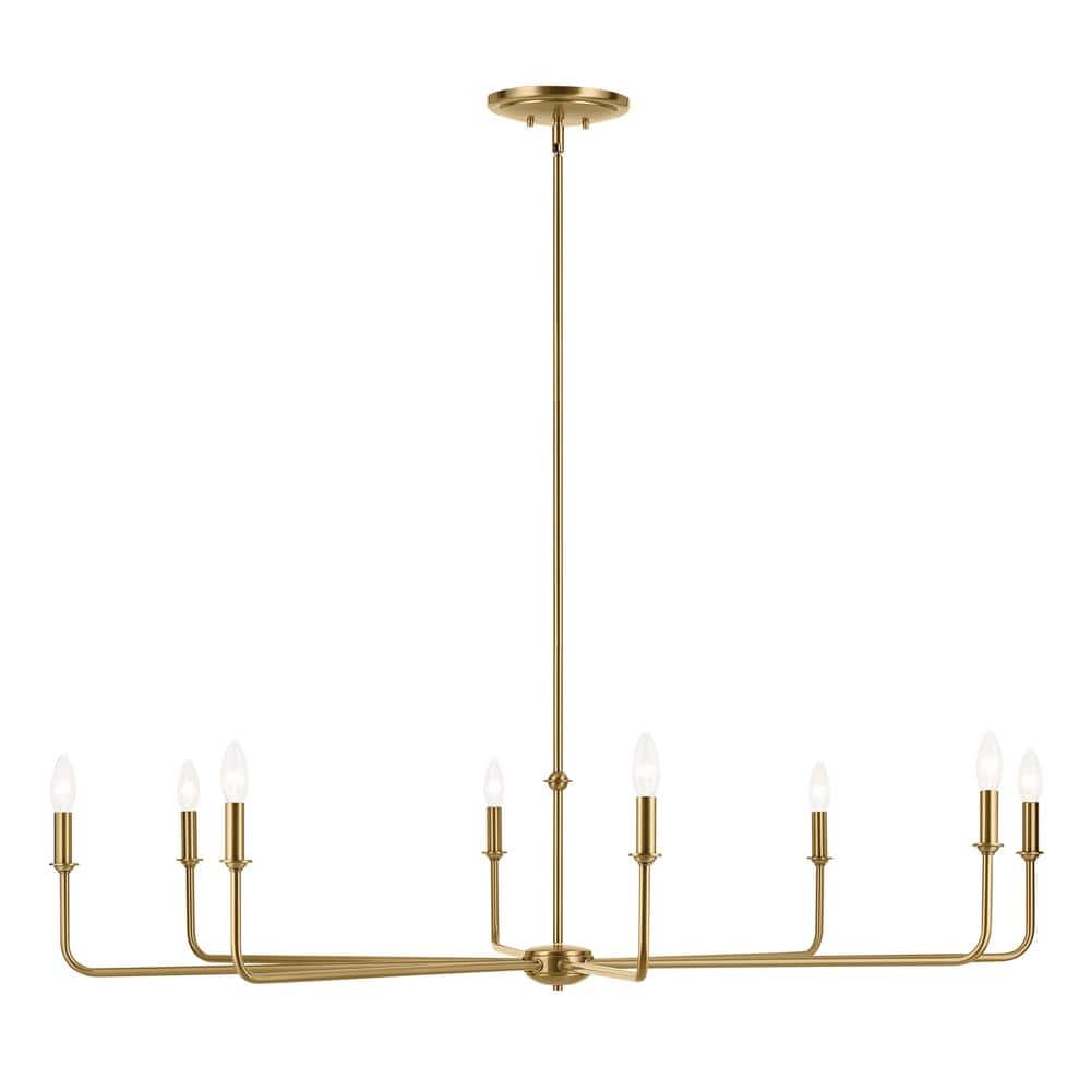 Brushed Brass 8-Light Chandelier with White Tapered Shades