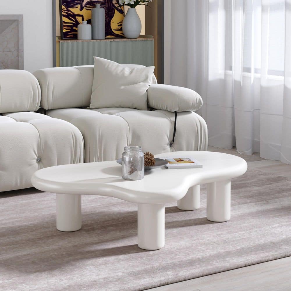 47.24 in. White Wood Specialty Irregular Cloud-Shaped Wood MDF Top Coffee Table