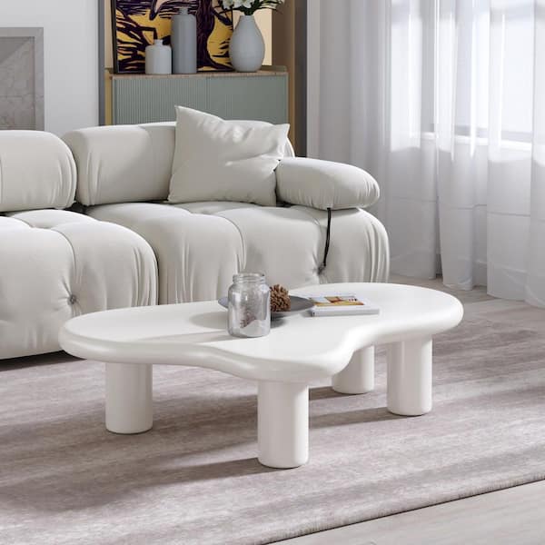 47.24 in. White Wood Specialty Irregular Cloud-Shaped Wood MDF Top Coffee Table