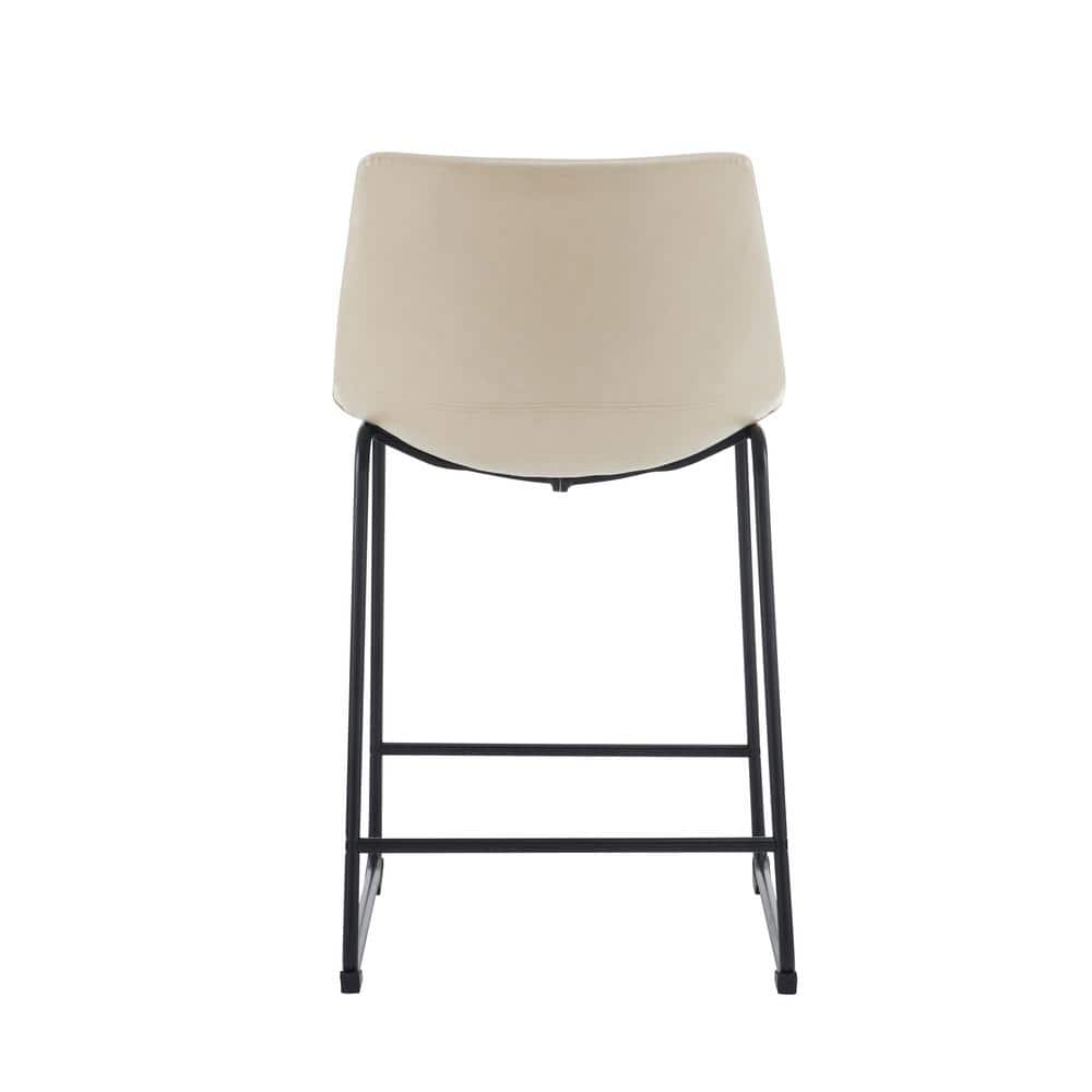 Cream Faux Leather and Black Steel Armless Counter Stools, Set of 2
