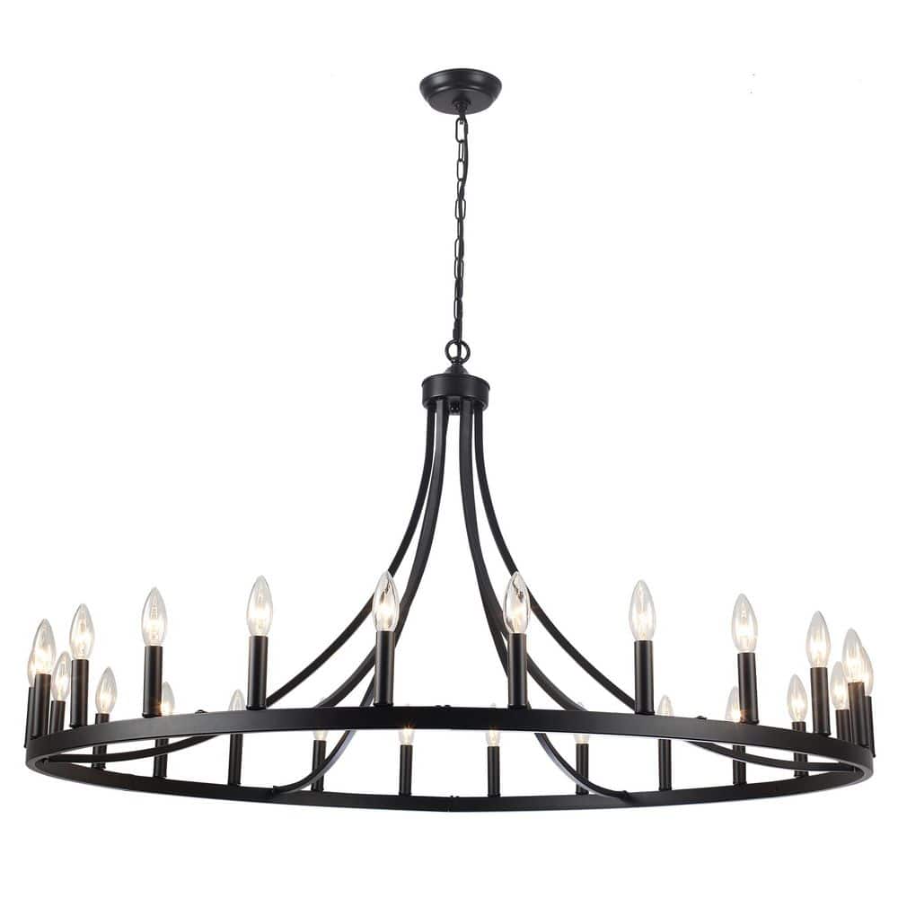24-Light Farmhouse Black Candlestick Circle Hanging Wagon Wheel Chandelier Lighting Fixture for Kitchen Island price history on PriceWatchPro