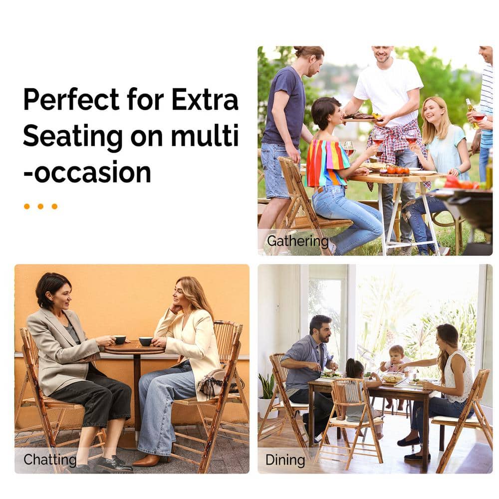 VINGLI Natural Bamboo Folding Armless Dining Chairs, Set of 4