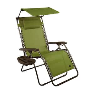 30 in. W XL Sling Outdoor Zero Gravity Recliner with Adjustable Canopy, Drink Tray and Sage Green Cushion Pillow