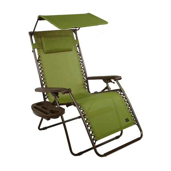BLISS HAMMOCKS 30 in. W XL Sling Outdoor Zero Gravity Recliner with Adjustable Canopy, Drink Tray and Sage Green Cushion Pillow
