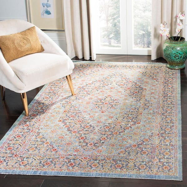 Provance 5 ft. x 8 ft. Blue/Yellow Medallion Border Area Rug