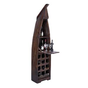 12-Bottle Brown Boat Standing Wine Rack with Foldable Tray