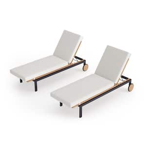 Monterey 2 Piece Aluminum Teak Outdoor Chaise Lounge with Canvas Natural Cushions