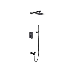 Monte Celo 1-Spray Tub and Shower Faucet Combo with Square Showerhead and Handheld Shower Wand in Matte Black