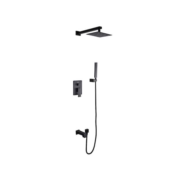 Lexora Monte Celo 1-Spray Tub and Shower Faucet Combo with Square Showerhead and Handheld Shower Wand in Matte Black
