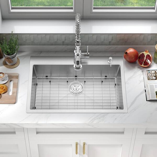 Attop Handmade Stainless steel 33 inch Single Bowl Top Mount