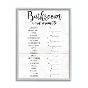 "Bathroom Word Scramble White And Black Word Design" by Daphne Polselli Framed Abstract Wall Art 11 in. x 14 in.