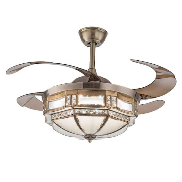 42 in. Indoor Gold and Brown Retractable & Reversible 6-Speed Ceiling Fan with 3-Color Integrated LED and Remote