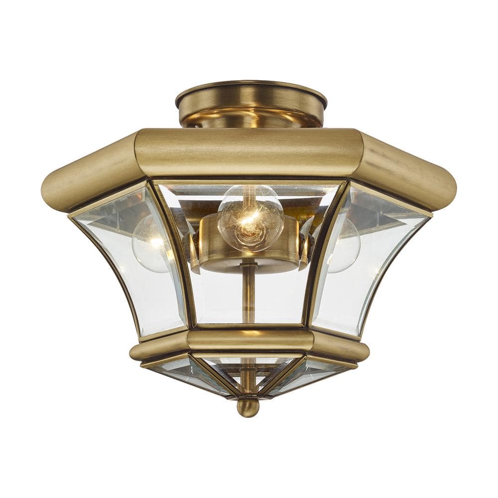 Aston 12.5 in. 3-Light Antique Brass Semi Flush Mount with Clear Beveled Glass price history on PriceWatchPro
