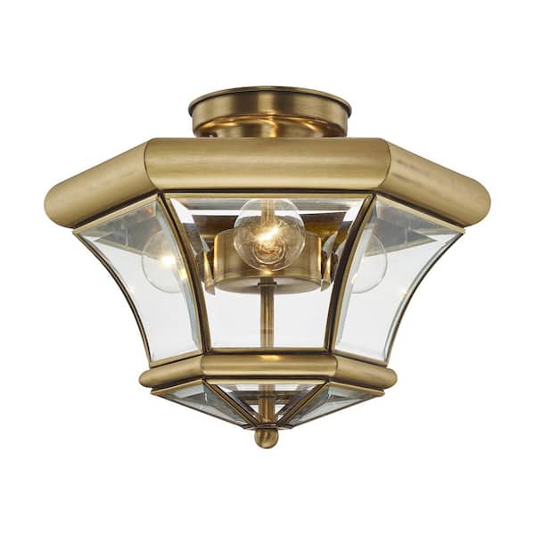 Livex Lighting Monterey 3 Light Antique Brass Semi Flush Mount