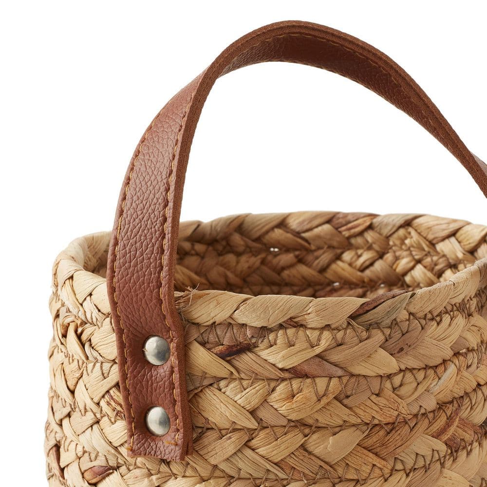 Natural Water Hyacinth Wall Hanging Baskets with Faux Leather Handles