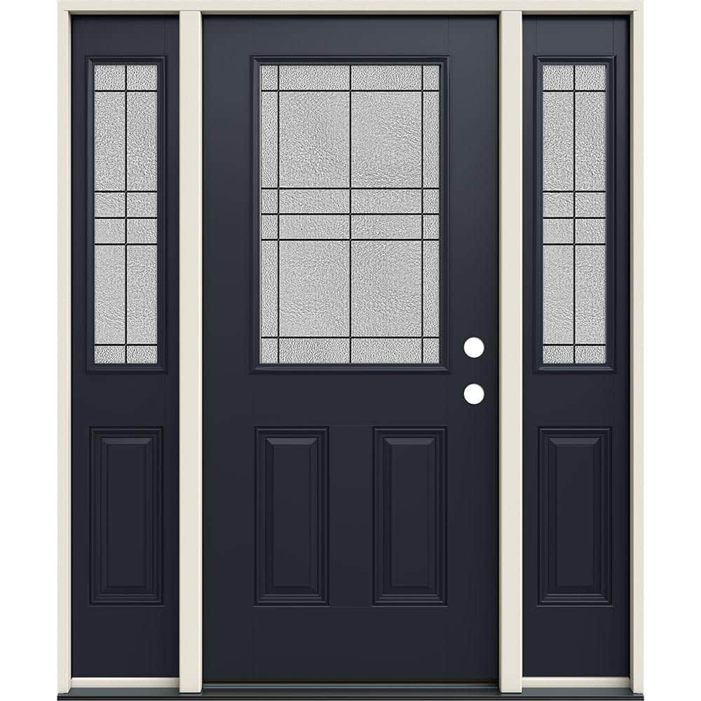 60 in. x 80 in. Left-Hand 1/2 Lite Dilworth Decorative Glass Black Fiberglass Prehung Front Door w/Sidelites price history on PriceWatchPro