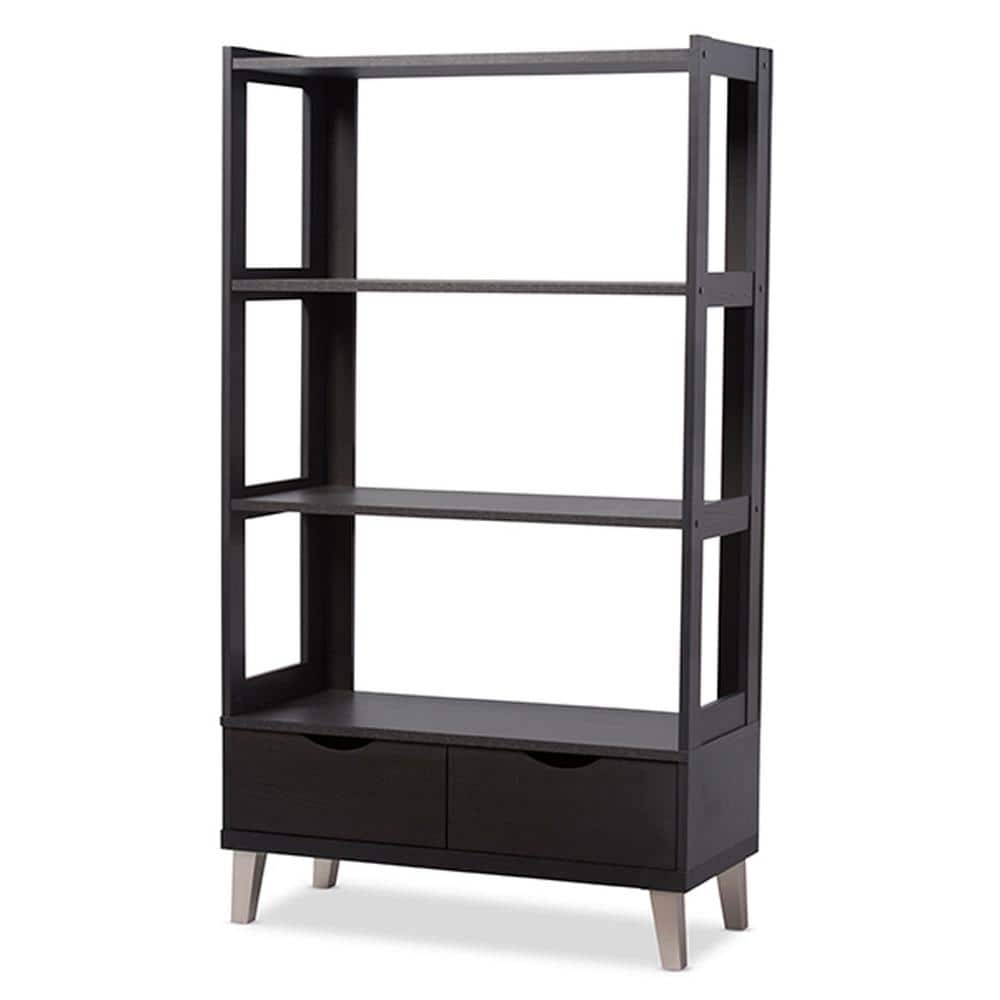 Kalien Dark Brown Wood Leaning Ladder Bookcase with Drawers