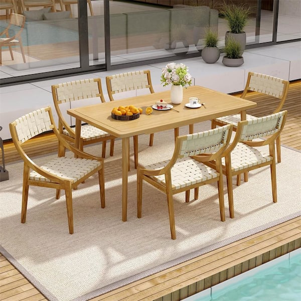Costway Outdoor Natural Plastic Dining Chair Set of 4 Teak Wood