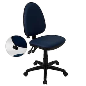 Mid-Back Navy Blue Fabric Multi-Functional Swivel Task Chair with Adjustable Lumbar Support