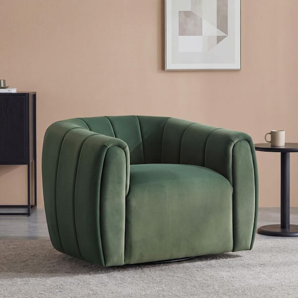 Olive Green Soft Velvet 360° Swivel Barrel Chair Modern Club Chair, No Assembly Required