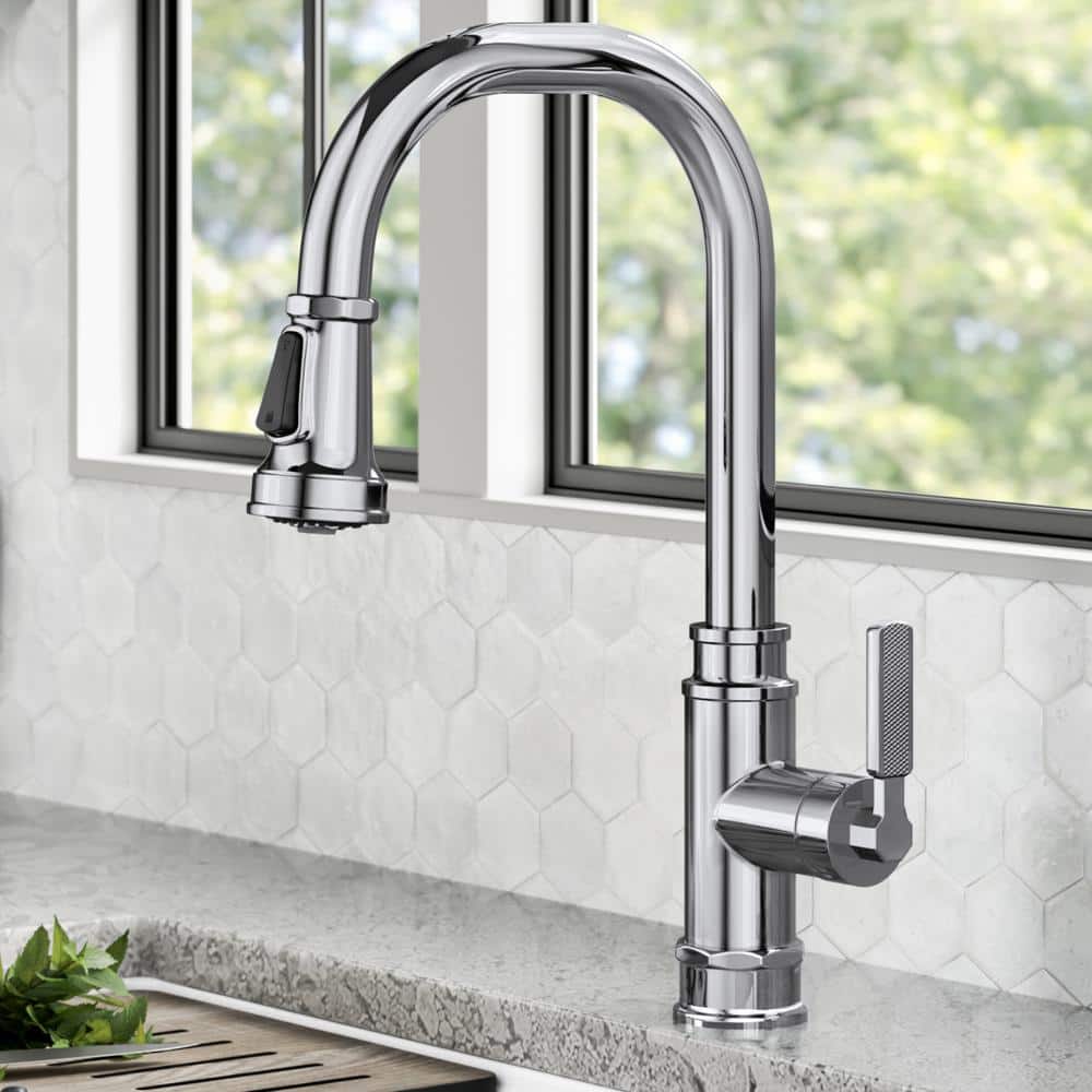 Chrome Industrial Pull-Down Single Handle Kitchen Faucet