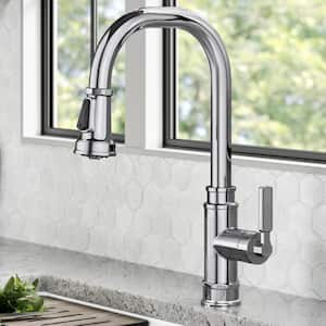 Single Handle Allyn Transitional Industrial Pull-Down Sprayer Kitchen Faucet in Chrome