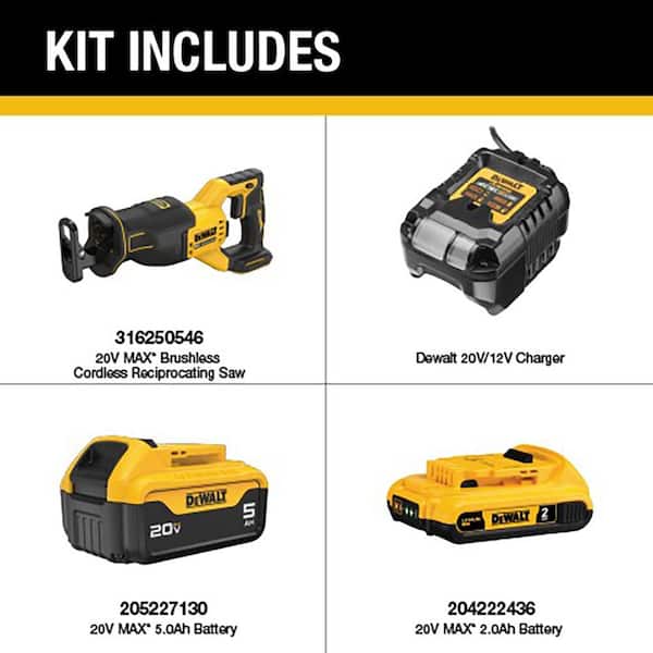 20-Volt MAX Lithium-Ion Cordless Brushless Reciprocating Saw with 20V MAX 5.0 Ah and 2.0 Ah Battery Packs and Charger