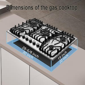 30 in. W 5-Burner Stainless Steel Gas Cooktop LPG/NG Dual Fuel Stove Top with Griddle and Gas Pressure Regulator