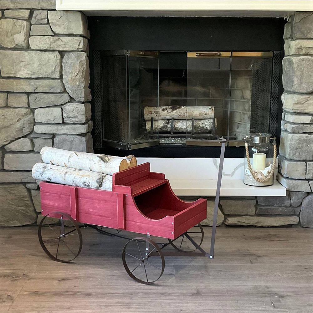 Red Wooden Buckboard Wagon Garden Planter