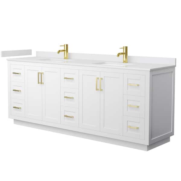 Wyndham Collection Miranda 84 in. W x 22 in. D x 33.75 in. H Double Bath Vanity in White with White Cultured Marble Top